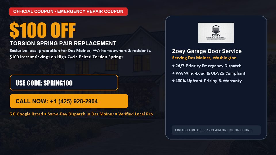 Zoey Garage Door Service $100 OFF Dual Torsion Spring Replacement